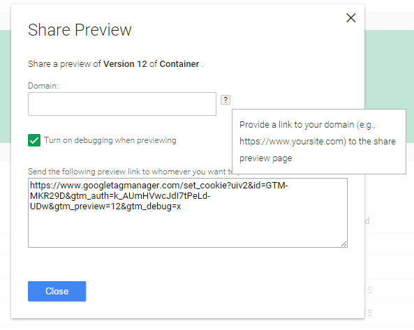share preview debug mode