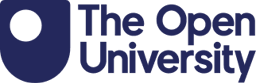 The Open University logo with white text on dark blue background and circular design element