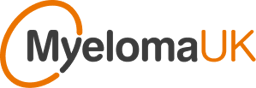 Myeloma UK logo with orange circular element and black text