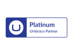 Umbraco Platinum Partner logo with blue and white design featuring circular U symbol