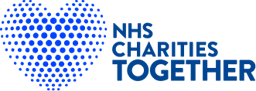 NHS Charities Together logo with blue dotted heart shape design