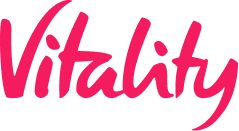 Vitality logo in pink handwritten script font