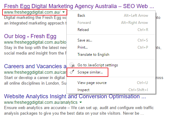 Scraper Chrome Extensions used within Google SERPs
