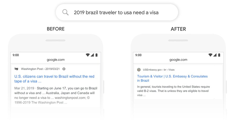 Google Bert Example Query Before After