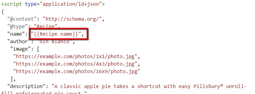 Attaching variable {{Recipe name}} to key 'name'