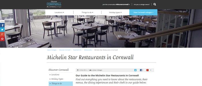 The Michelin restaurant guide on the Sykes Discover Cornwall content hub