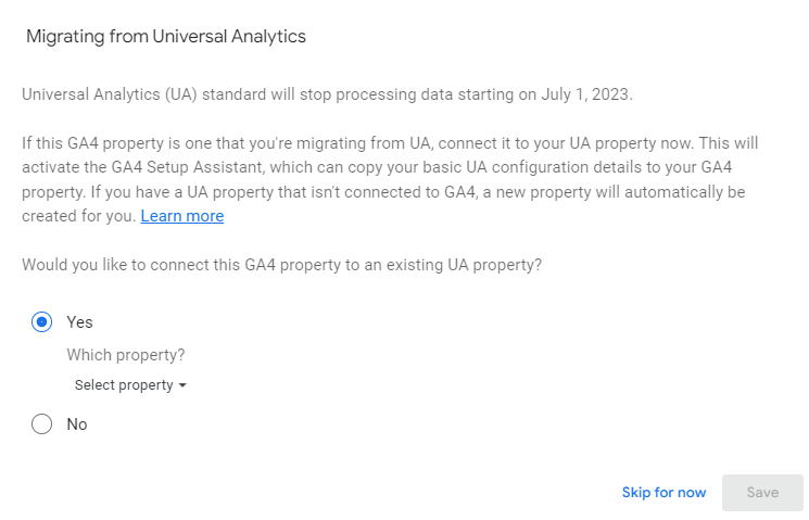 Universal Analytics Migration Warning Action