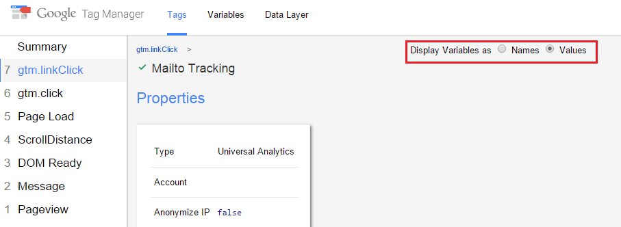 tag values