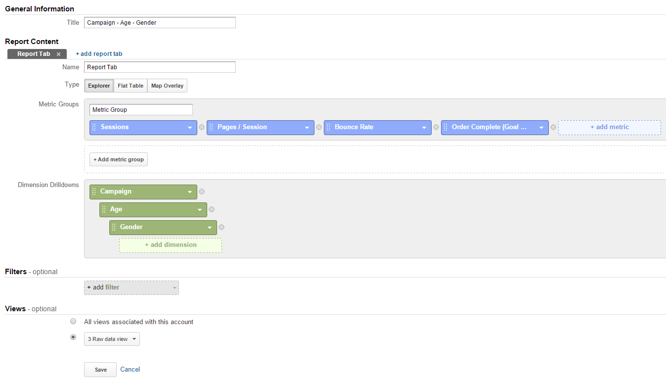 Creating a Custom Report in Google Analytics example