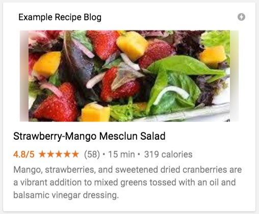Example recipe snippet in Google's search results