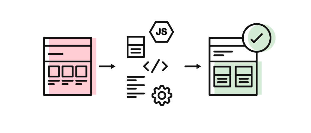 Illustration of a website being rebuilt and migrated