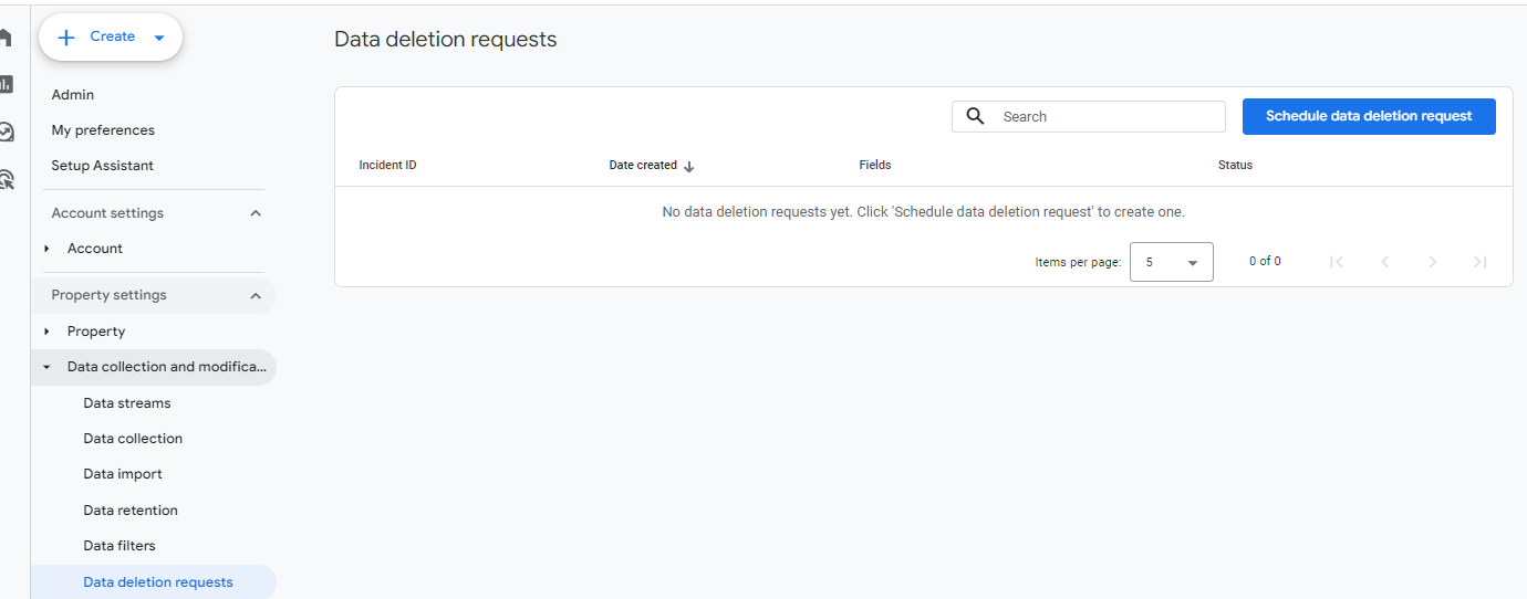 GA4 PII data deletion request