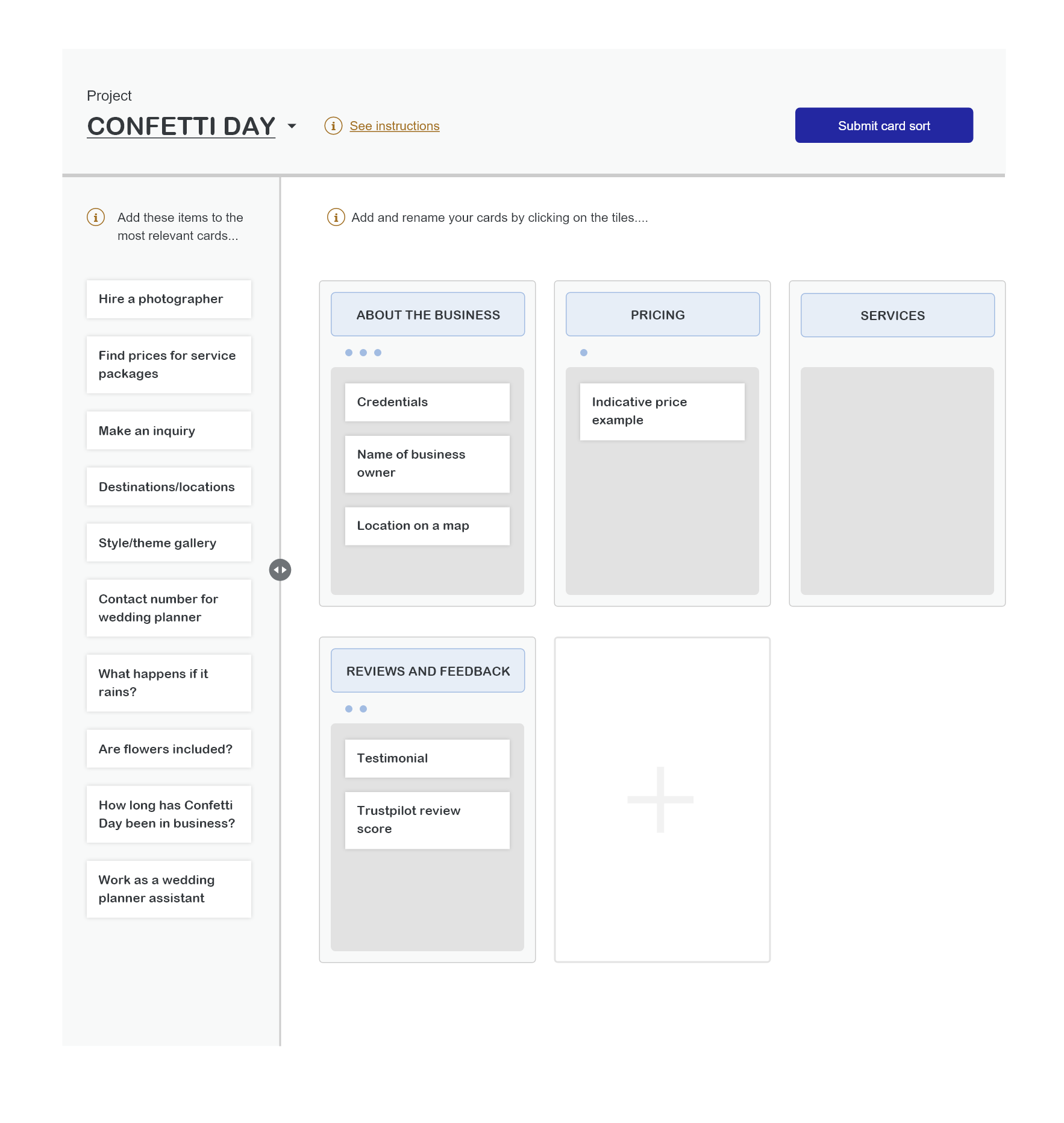 Navigation optimisation - card sorting
